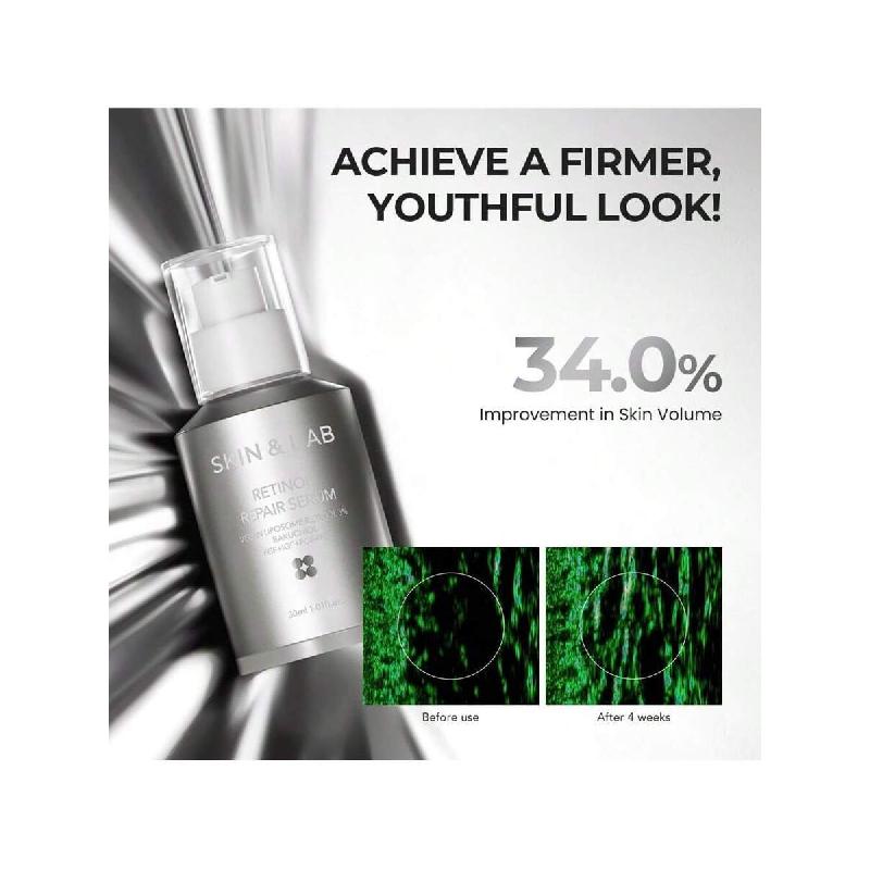 Skin&Lab Retinol Repair Serum 30ml,Contains Vegan Retinol, Bakuchiol And Peptides| For Reduce Wrinkles & Fine Lines, Smoothing | Daily Facial Essence