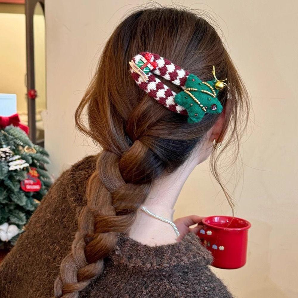 Felt Santa Claus Hairpin Elk Xmas Wool Barrettes Unique Christmas Tree Hair Clip Girls