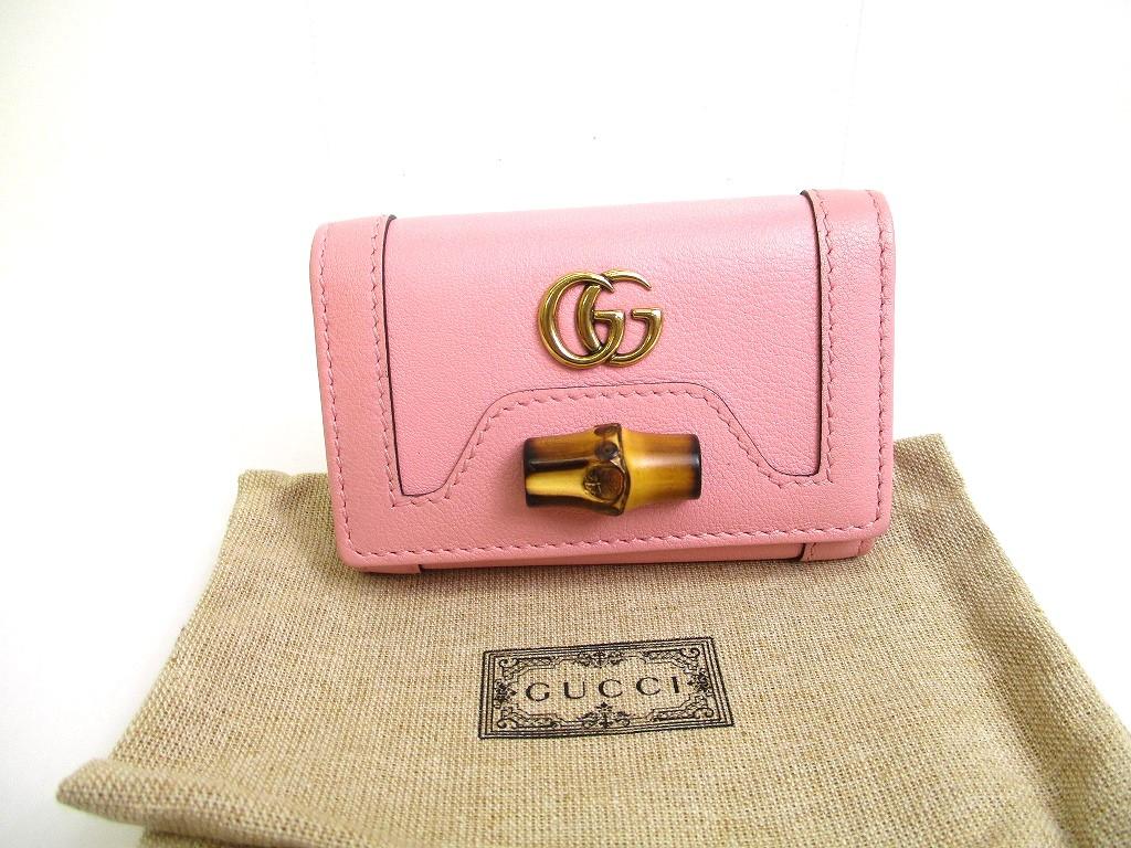 Authentic GUCCI Double G Bamboo Pink Leather 6 Pics Key Chain #a611 Refurbished