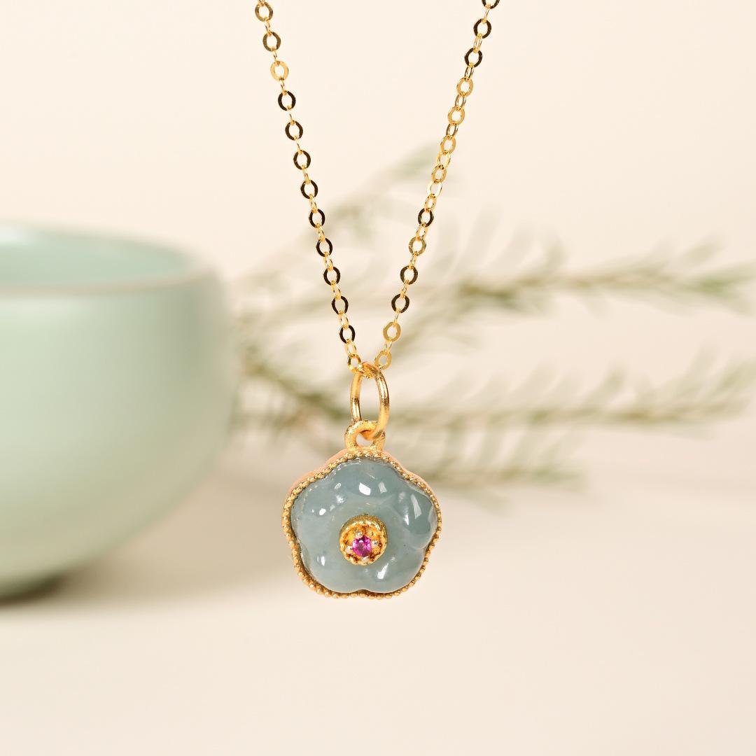 S925 Sterling Silver Jade Plum Blossom Pendant Necklace, Chinese Style Clavicle Chain X122 925 Silver