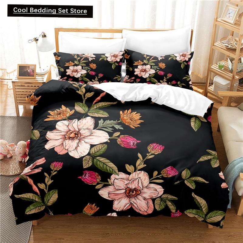 Elegant Flowers Bedding Set Duvet Cover Set 3d Bedding Digital Printing Queen Size Polyester Bedding Set Fashion Design Colorful