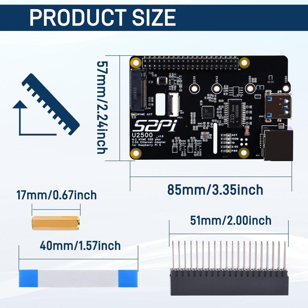The GeeekPi M.2 NVMe SSD Plus 2.5G Ethernet Adapter is a W01 U2500 Hat expansion board for the Raspberry Pi 5. This board features an NVMe SSD
