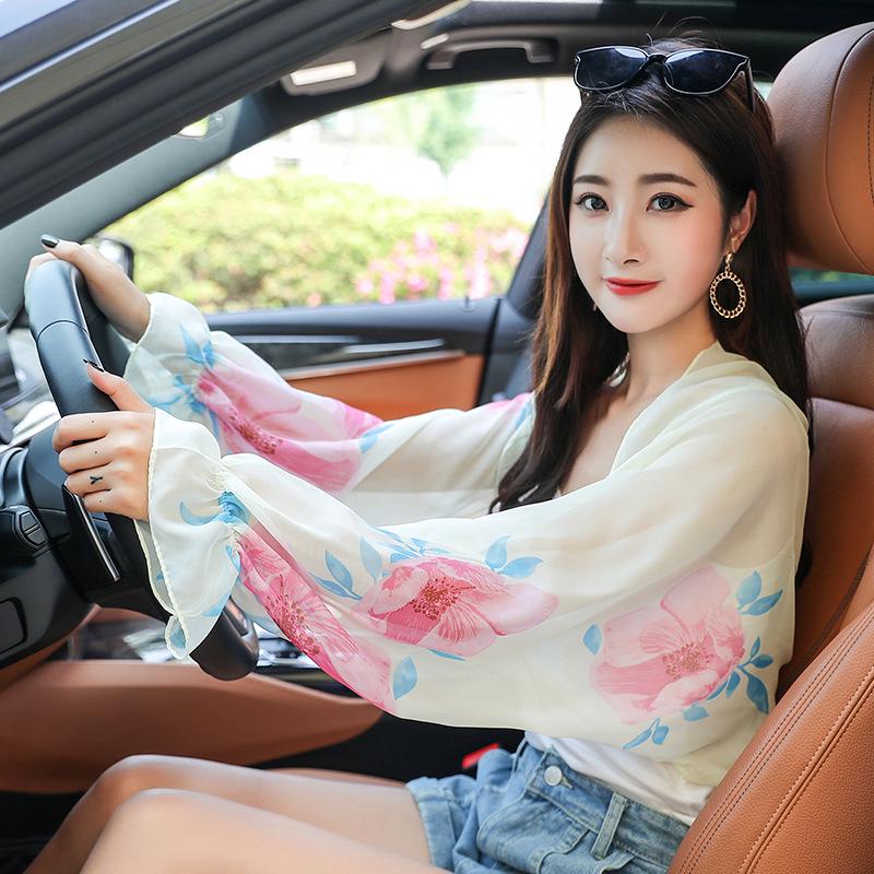 Women's Chiffon Beach Towel and Sun Protection Shawl - Multipurpose Cycling Cape and Embroidered Scarf for Summer