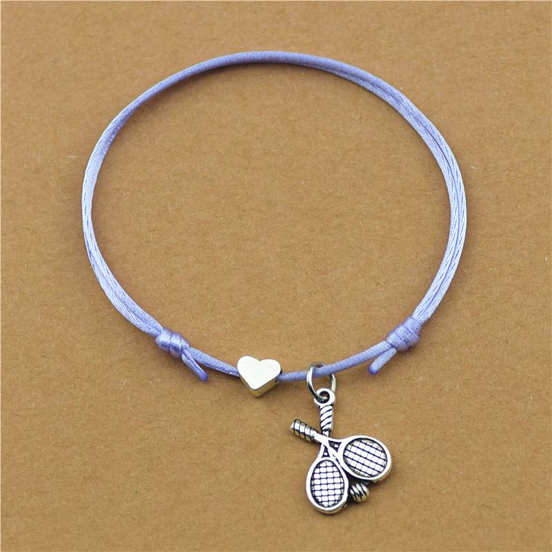 New Sports Theme Double Tennis Racket Charm Bracelets Adjustable Love Heart Red Cord Black Rope Bangles Tennis Team Gifts