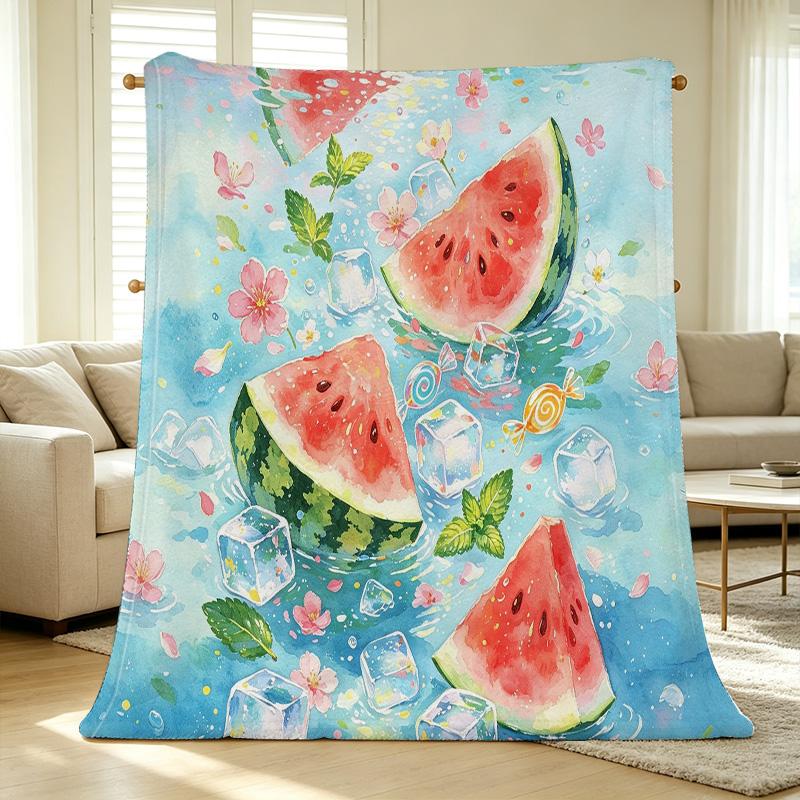 Watermelon Series Flannel Blanket Breathable Skin-Friendly Soft Cozy Throw, Fresh Summer Vibe Warm Home Blanket for Daily Leisure