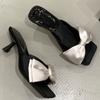 Fashion New Style Square Toe Butterfly-knot Women Slippers Elegant Thin Heel Open-toe Heels Sandals Summer Fashion Comforts Office Shoes