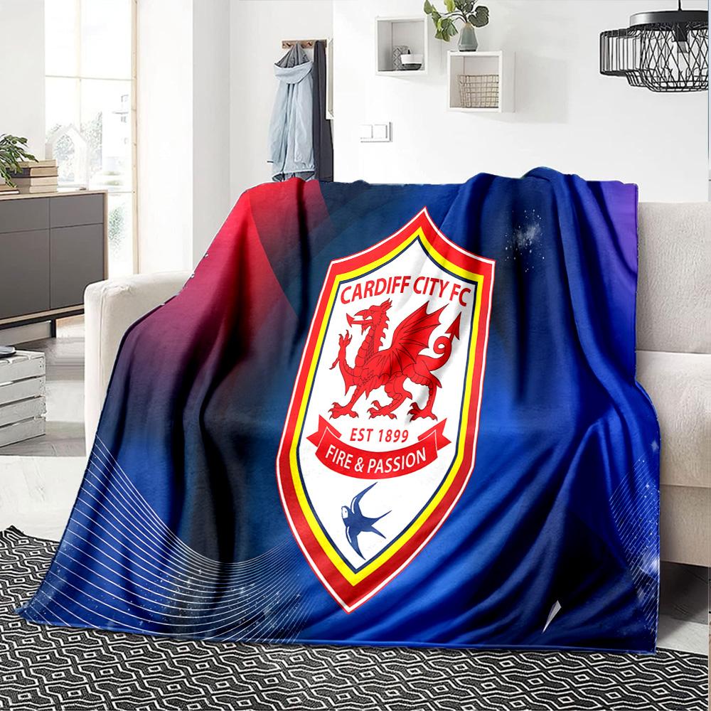 Football Club Cardiff Flannel Blanket, Soft Polyester, Modern Design, All-Season for Camping, Travel, Gifts for holidays or birthdays