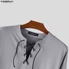 INCERUN Men Lace-up Neck Long Sleeve Casual Loose Undershirts Basics Tops