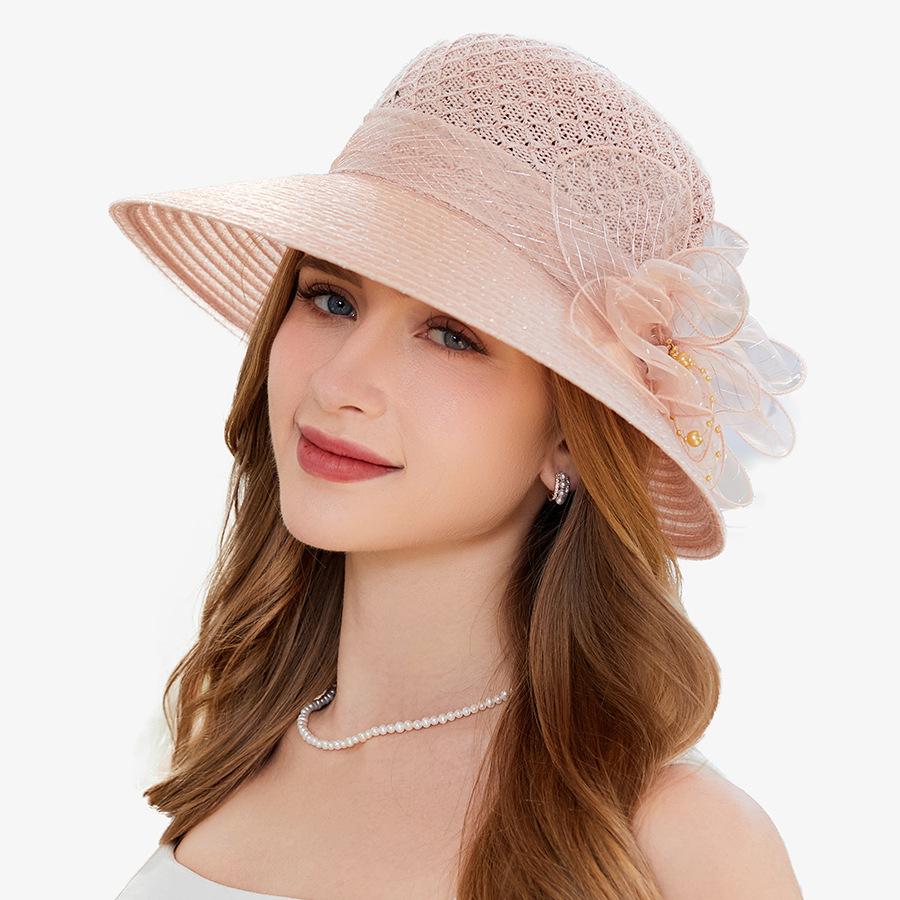 Klobouk letní nový organzový květinový prodyšný klobouk s ochranou proti slunci pro ženy plážový klobouk s přírubou