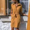 IHUASU Women's Fashion Summer Spring Solid Color Print POLO Neck Long Sleeve Casual Dresses