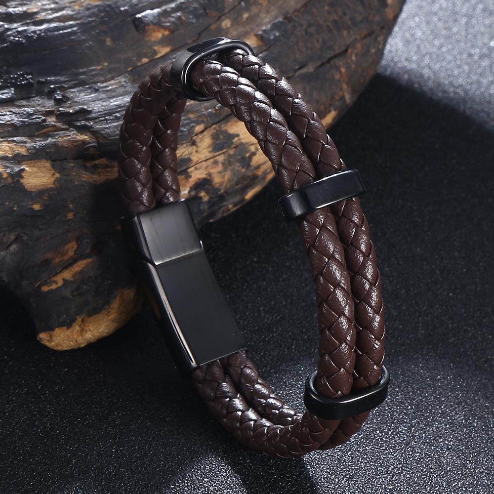

Retro Woven Leather Bracelet with Stainless Steel Magnetic Clasp Inner circumference 175mm (straight length 205mm)