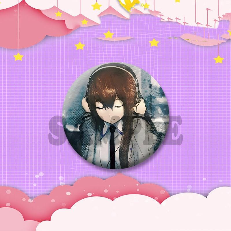 Kurisu Makise Mayuri Shiina Rintaro Okabe Cartoon Round Badge Anime Steins Gate Brooch Clothing Backpack Accessories Lapel Pins