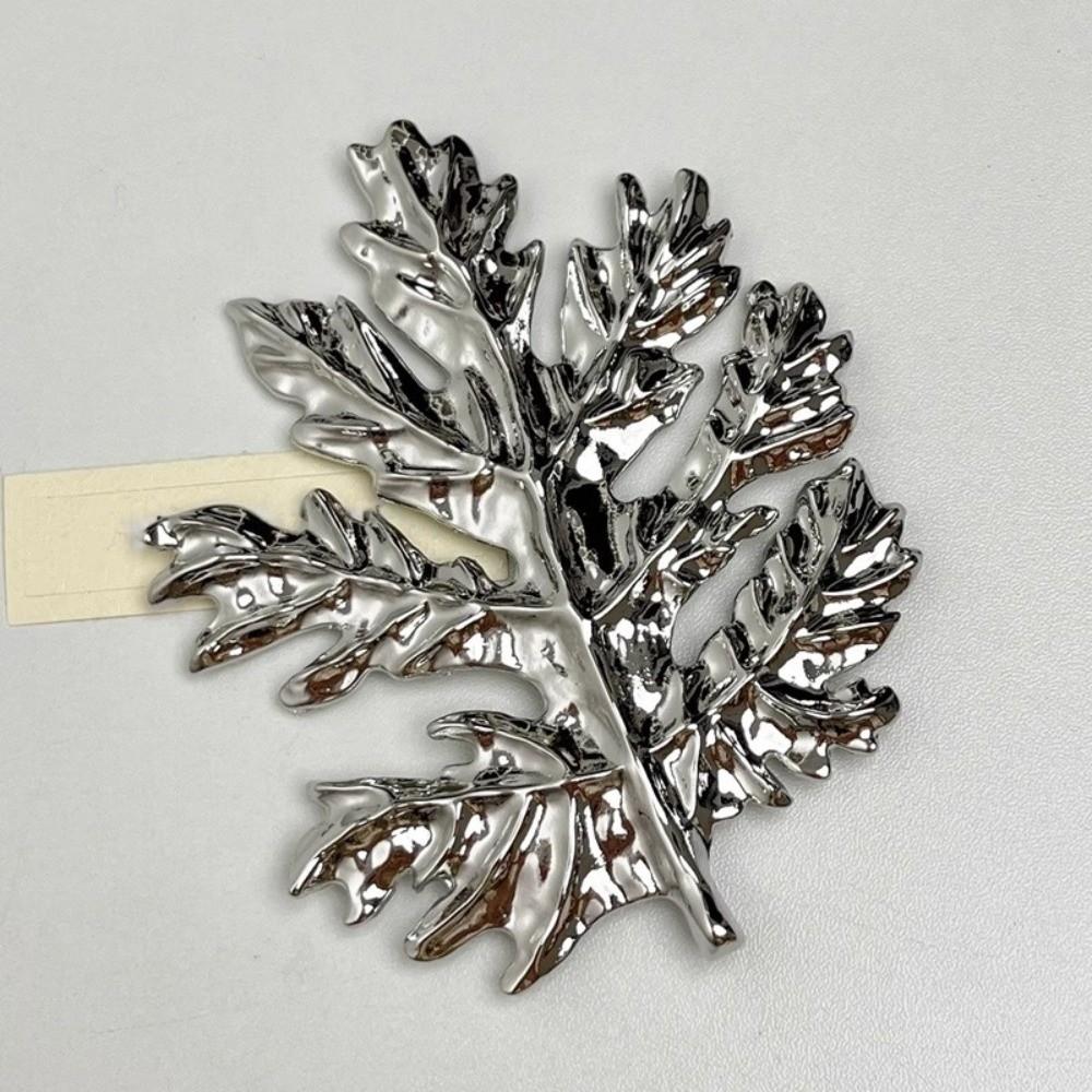 Vintage Long Leaf Pin Corsage Ornament Metal Glossy Brooch Maple Leaf Brooch  Men