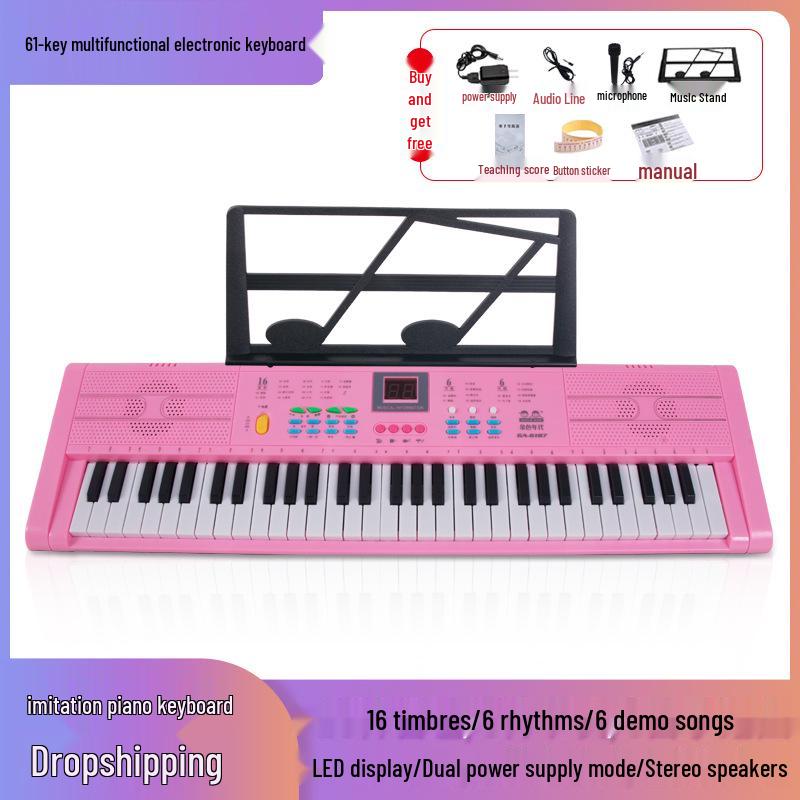 Rechargeable 61-Key Children's Electronic Keyboard with Microphone - Musical Gift Toy Piano