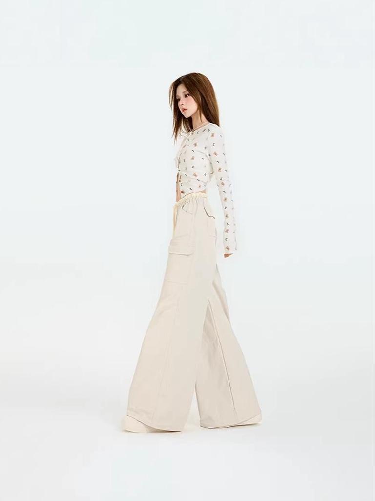 Damen Sommer Grüne Cargohose - Amerikanischer Stil, Elastischer Bund, Kordelzug, Mehrere Taschen, Lässiges Weites Bein Design