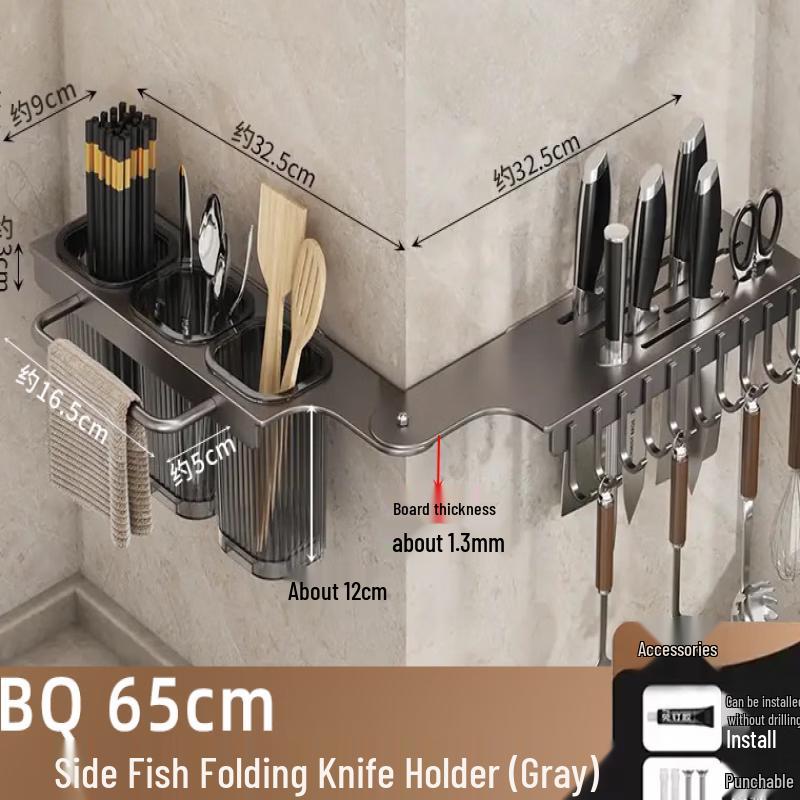 Wall-Mounted Foldable Kitchen Knife & Chopstick Holder