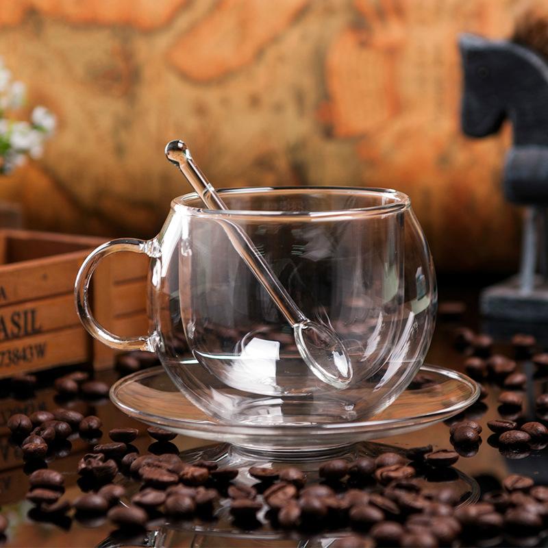 

Double Wall Glass Transparent Scented Tea Cups And Saucers Anti Scald Vacuum Cappuccino Latte Coffee Mug With Spoon Gift Box 220ml