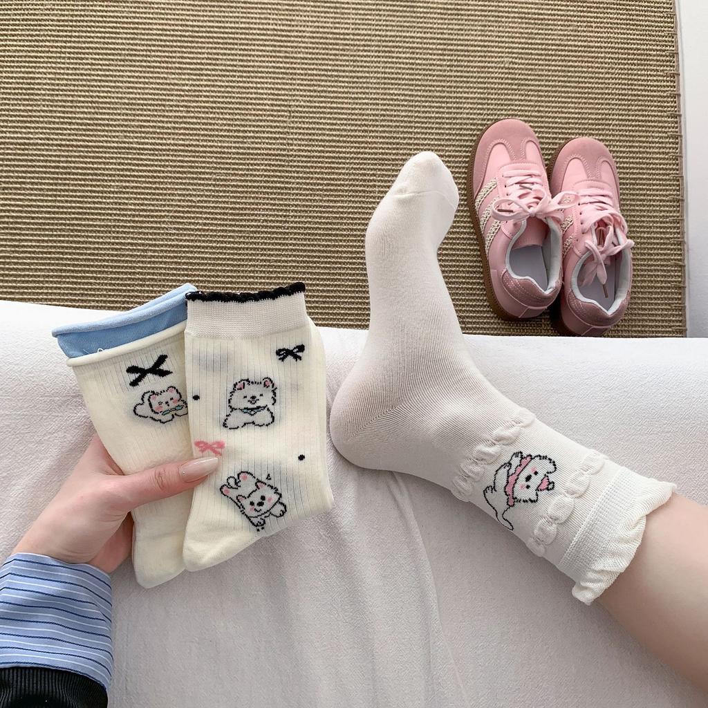 Korean Cute Mid-Leg Socks Versatile Casual Socks Cotton Cute Cartoon Pile Socks