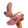 New Large-size Sandals Women's Summer Solid Color Fish Mouth Thick Heel One-word Buckle High-heeled Sandals
