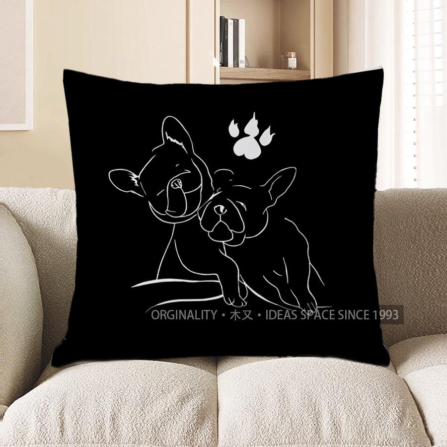 Home Decor French Bulldog With Heart-Printed Pillow Cover Pattern Cushion Cover Suitable For Sofa Bedroom Car Pillow Cover