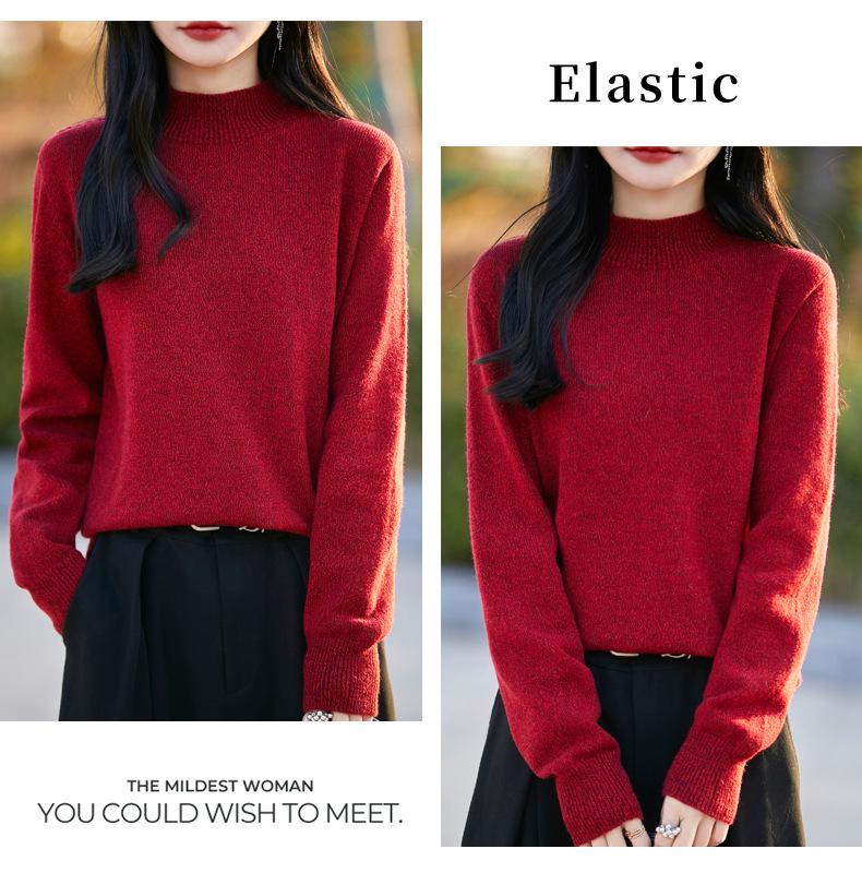 Temperament Velvet Heather Yarn Sweater - Women's Soft, Skin-Friendly Thick Knit Half-High Collar for Autumn
