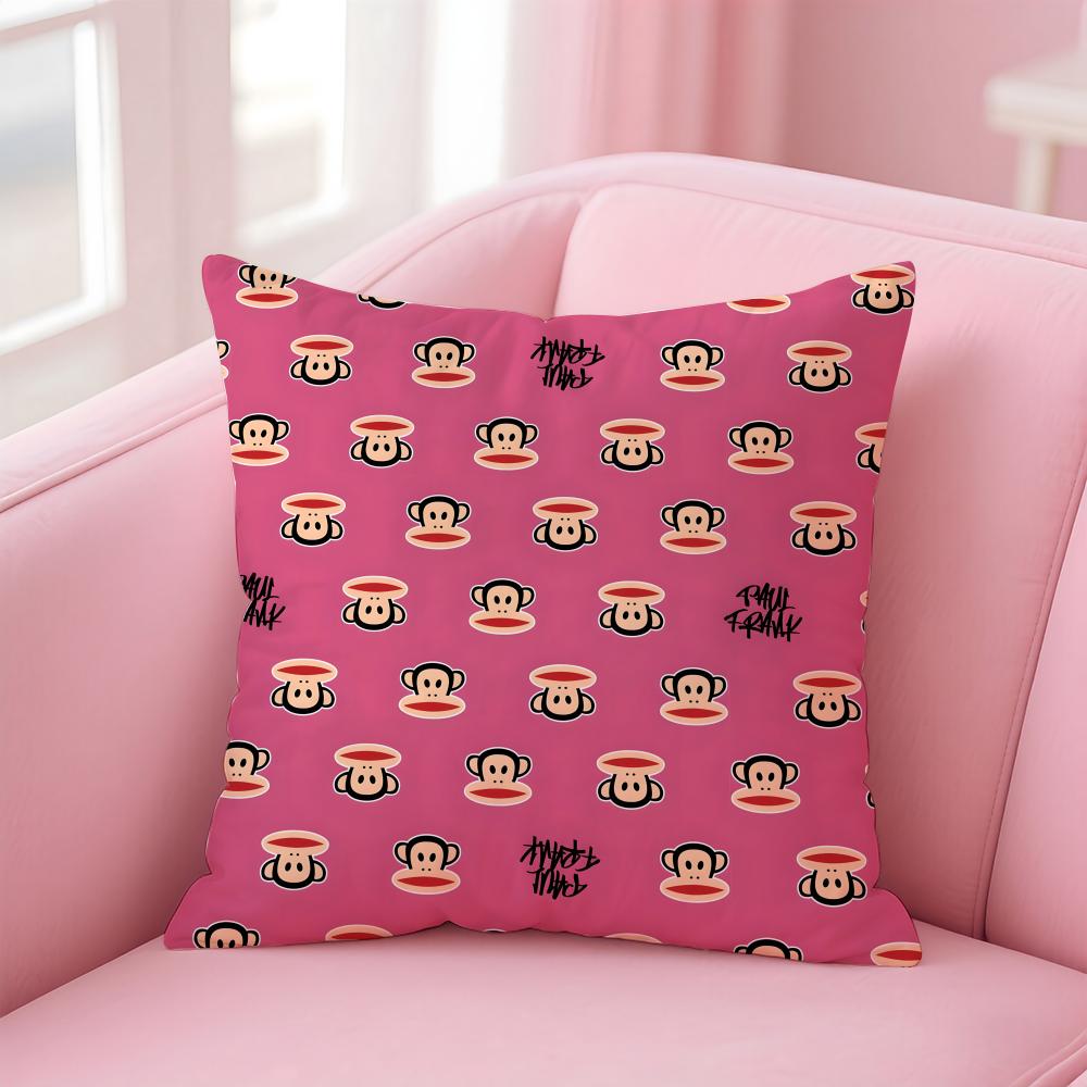 P-Paul Frank Pillow Cute Cartoon Cushion Cover Pillowcase Short Plush Invisible Zipper Room Sofa Cushion Cover