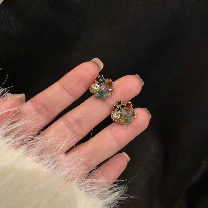 Vintage Trendy Glass Colorful Crystal Material Flower Stud Earrings Women Simple Unique Popular Wedding Banquet Jewelry Gifts