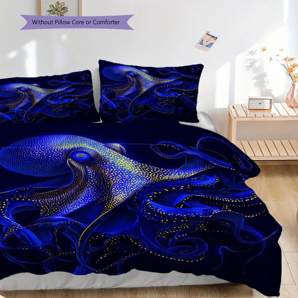 Octopus Pattern Bedding Quilt Set Quilt Cover Pillowcase Home Decoration Birthday Gift (1 * Duvet Cover + 2 * Pillowcase, Without Core)