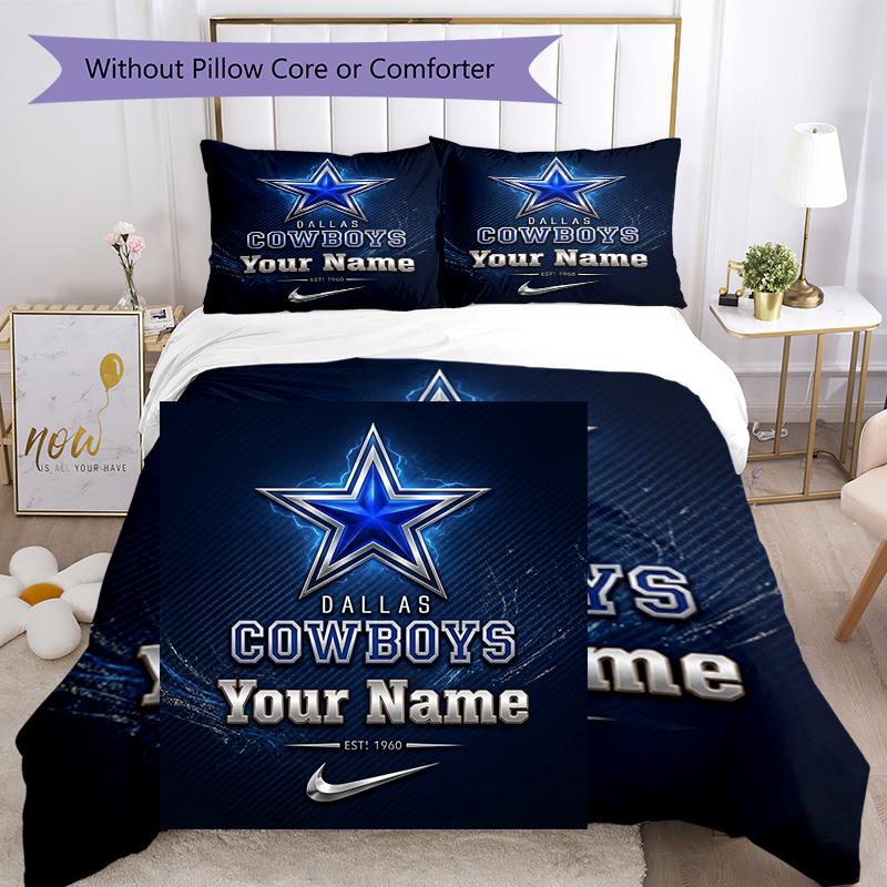 3pcs Custom Name Cowboys Fan Gear Printed Bedding Set Duvet Cover Closure Includes 1 Duvet Cover & 2 Pillowcases, Soft and Comfortable for All Seasons