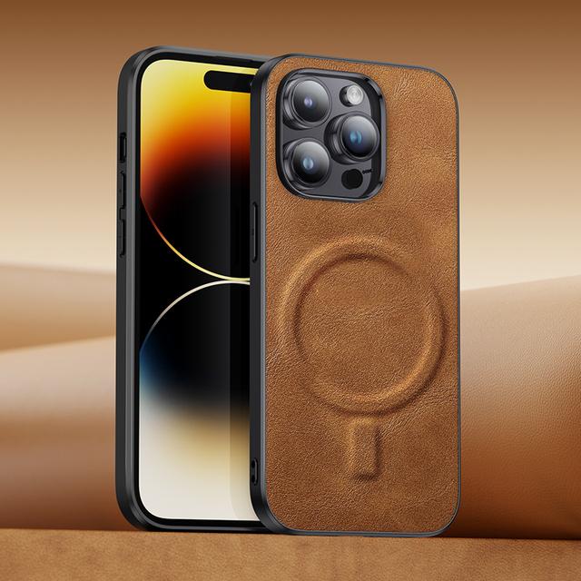 Luxury Leather Case For Iphone 14 13 12 11 Pro Max Magnetic Magsafe Wireless Charging Shockproof Silicone Phone Cover Funda Para