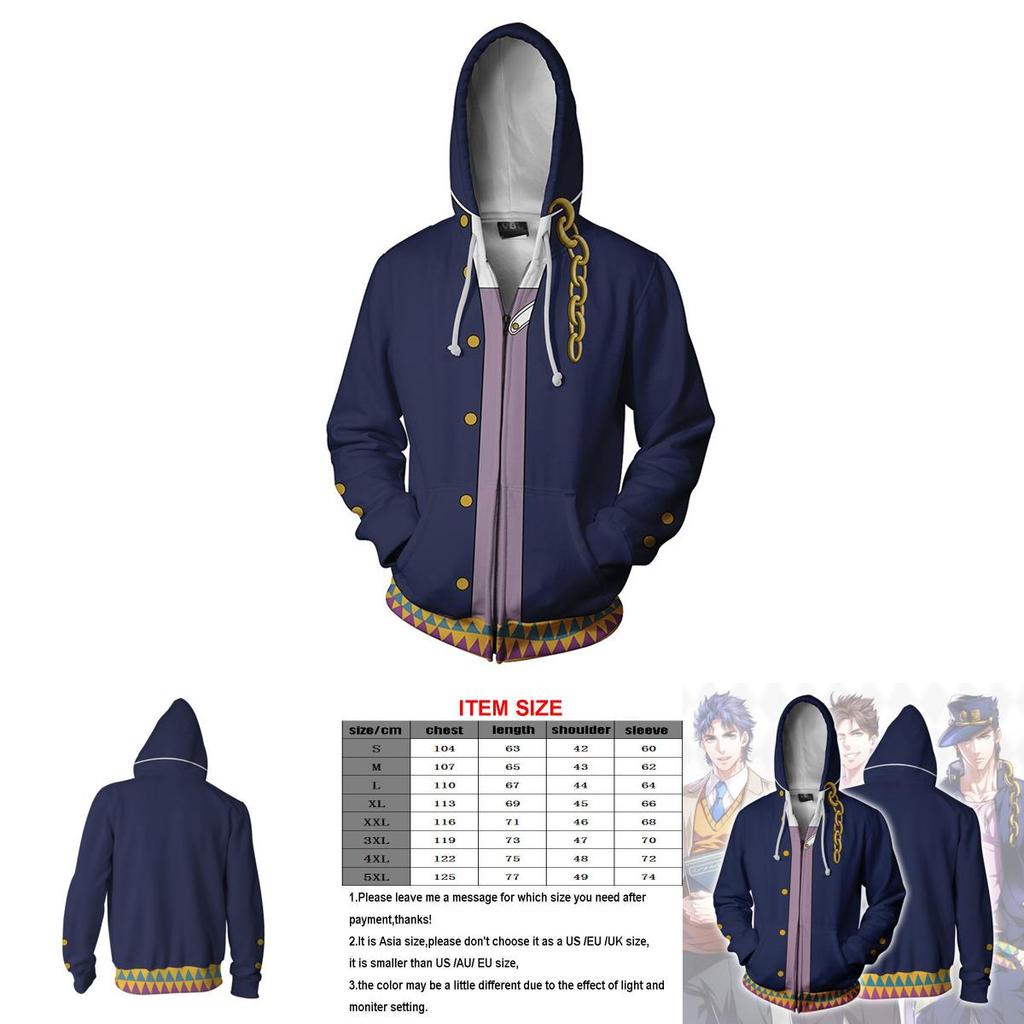 Jojos Bizarre Adventure Cosplay Hoodie Mens Stylish Zipper Jacket With Long Sleeves