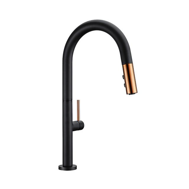 Black Kitchen Faucet Single Hole Pull Out Spout Kitchen Sink Mixer Tap Stream Sprayer Head Chrome/Black Mixer Tap