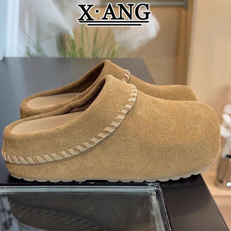 

Женские бархатные термохлопковые туфли из коровьей кожи с толстой подошвой для увеличения роста, на одном педале, туфли из овечьей шерсти с сумкой, полушлепанцы с закрытым носком 40