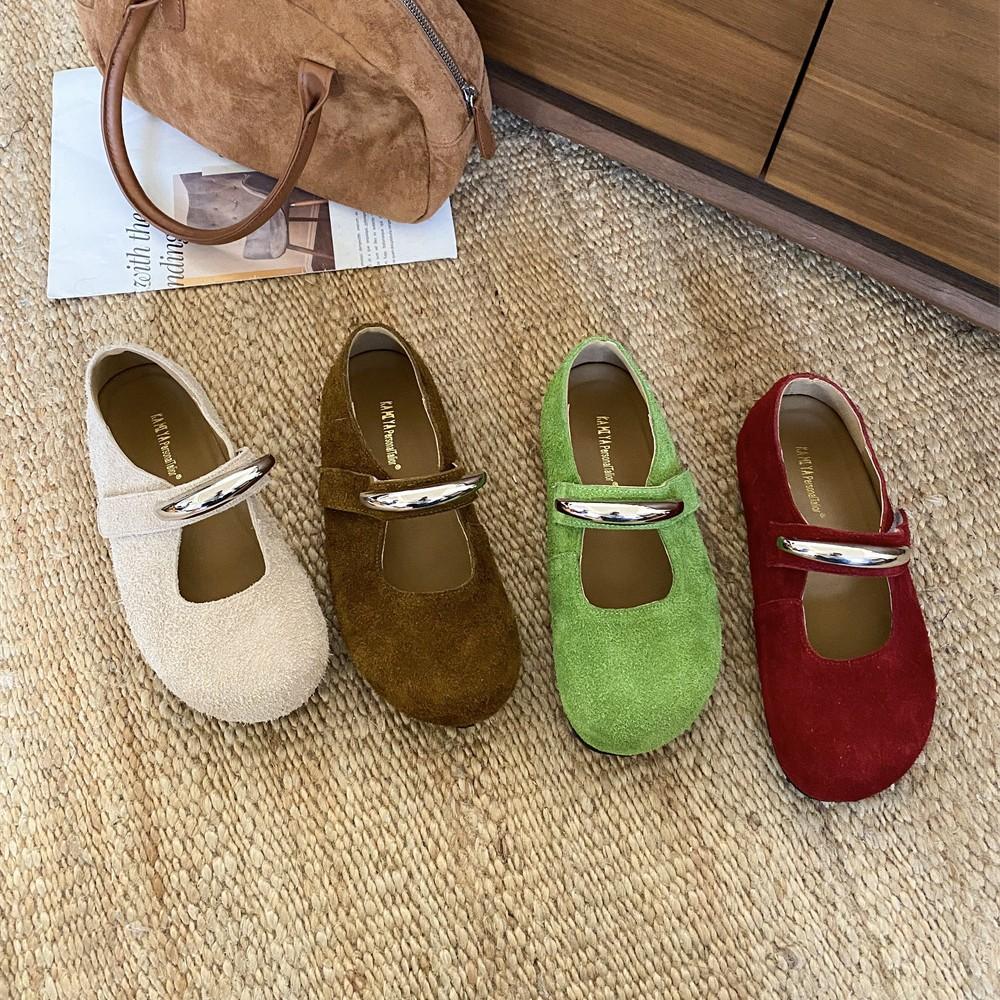 

2025 новые кожаные матовые туфли с круглым носком на плоской подошве с металлической пряжкой, внутренняя утолщенная подошва Doudou, верхняя одежда Boken, женская обувь 40