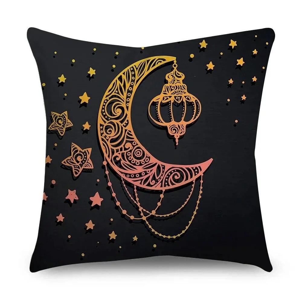 Ramadhan Kissenbezug Islamisches Eid Mubarak Schwarz Gold Kissenbezug Heimdeko Sofa Dekokissenbezug 45cm*45cm