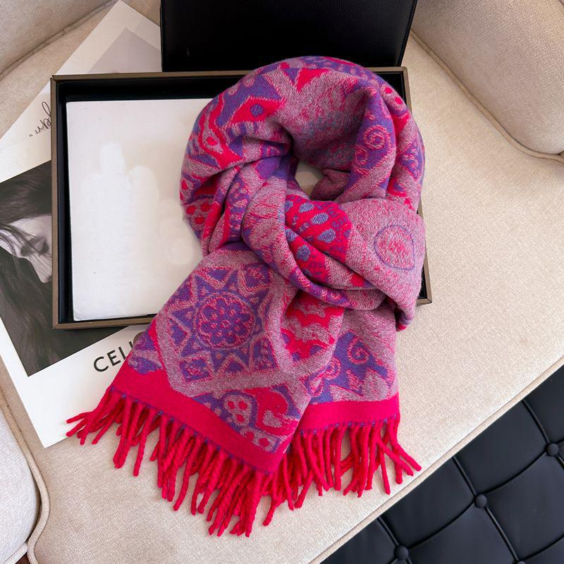 Women's Ethnic Bohemian Shawl: High-End, Thickened, Warm Jacquard Snood Scarf for Autumn and Winter