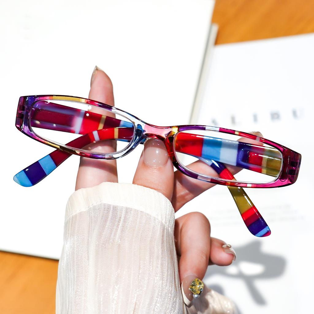 Modische Lesebrille mit kleinem Rahmen und floralem Druck an den Bügeln mit hohlem Design für Damen und Herren Presbyopie +1.0 bis +4.0