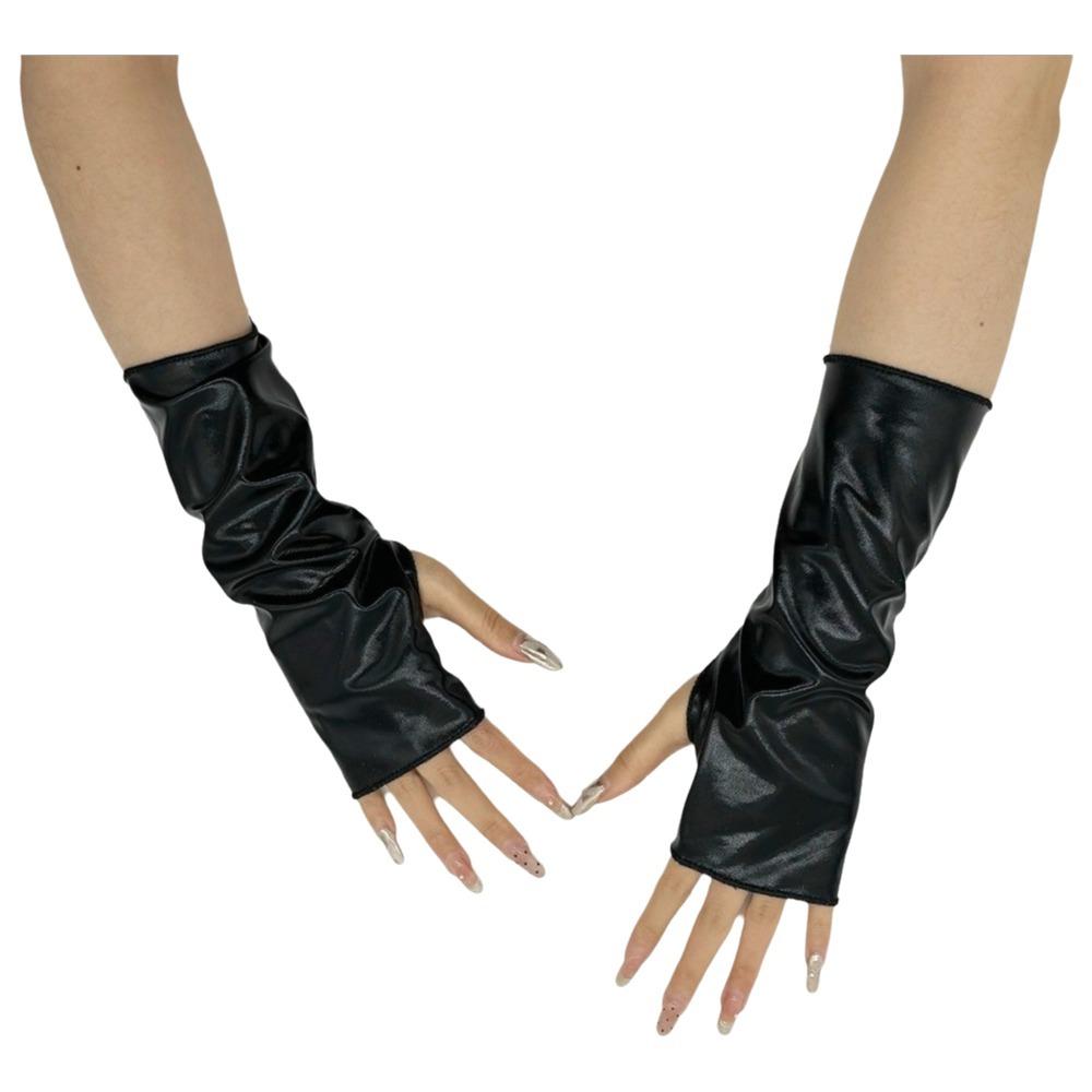 Solid Color Fingerless Mittens Imitation Leather Rock Gloves Punk Style Short Gloves  Friend Gift