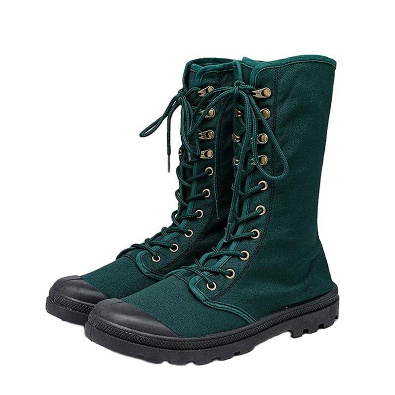 

Canvas Men Boots Spring Fashion Men Casual Shoes Mid-Calf Male Military Tactical Boots Lace Up Comfortable Man Sneakers