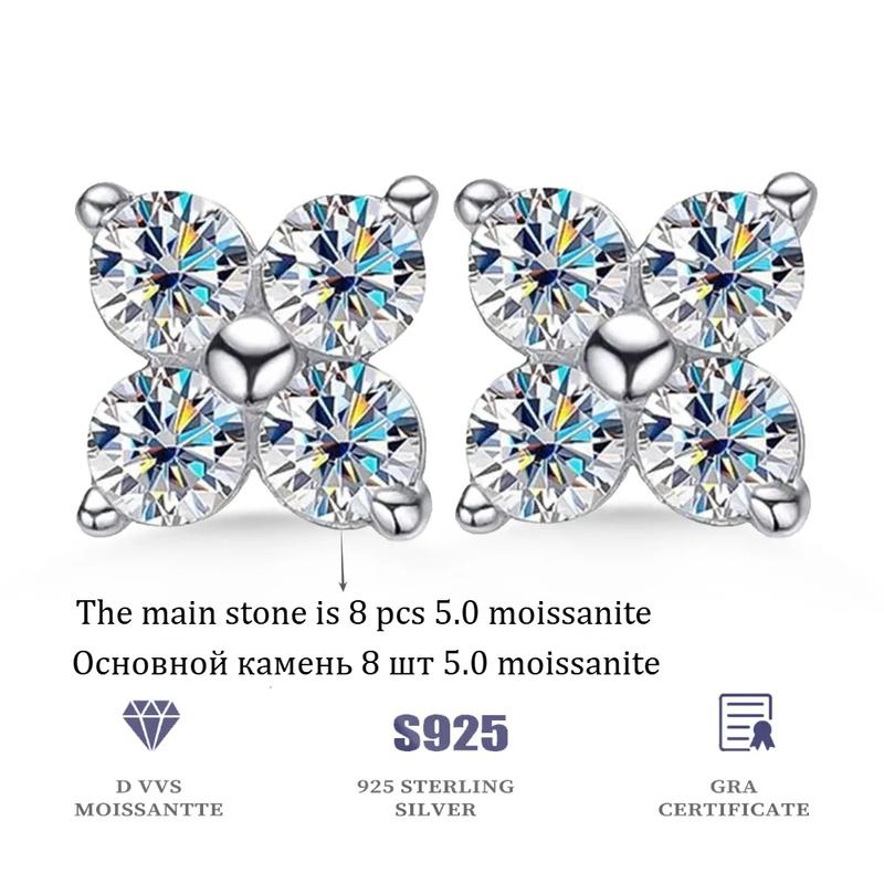 D VVS 4CT Moissanite Stud Earrings for Women Man 4 Stones Classic 925 Sterling Silver Earring with GRA  Wedding Jewelry Gift