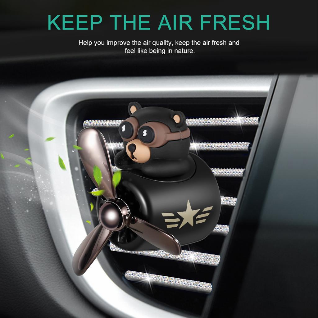 Car Air Freshener Cute Bear Car Vent Aroma Diffuser Reusable Car Air Outlet Scented Clip with Rotating Propeller Air Outlet