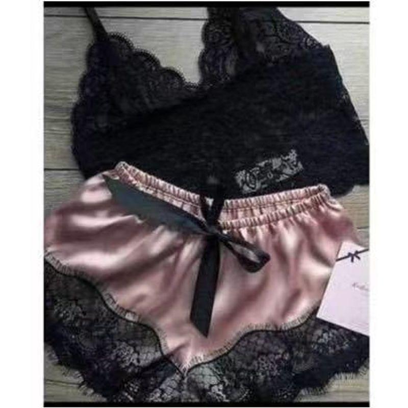 

Women s Pajamas Lace Set Export Pure Color Sling Lace Pajamas Suit Women s Thin Summer Sexy Leather pink XXXL