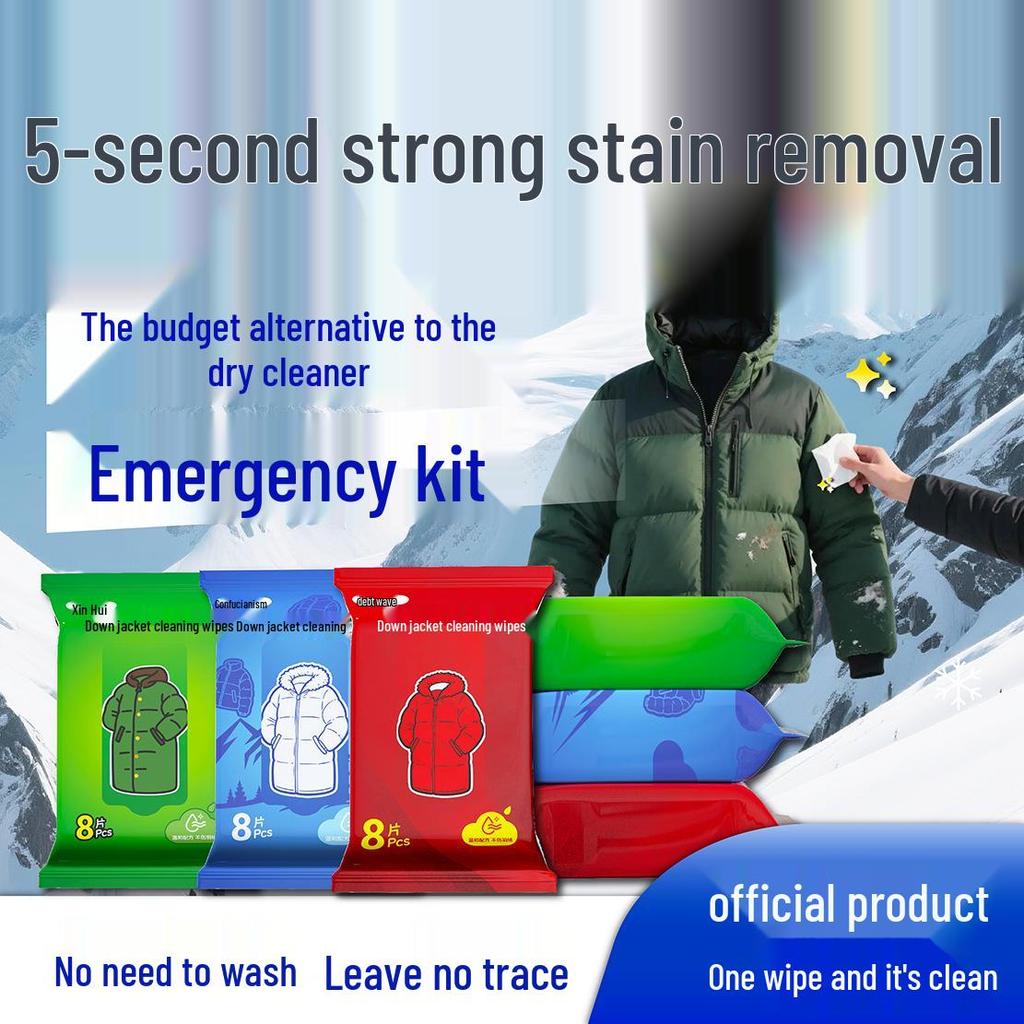 Down Jacket No-Wash Cleaning Wipes - Stain Removal & Degreasing Tissues
