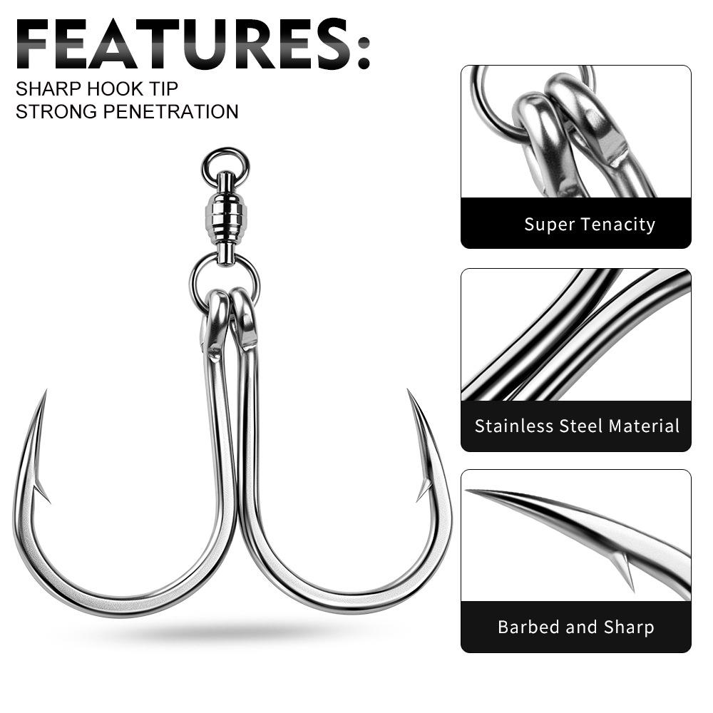5pcs/box Saltwater Fishing Jigging Hooks Forged Extra Strong Stainless Steel Trolling Sea Bass Striper Snapper Fishing Hooks