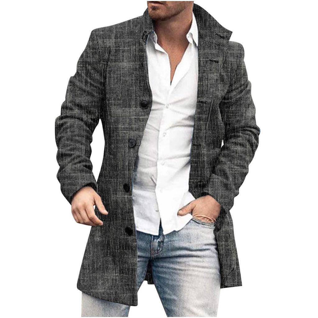 Spring New Men's Pocket Versatile Daily Retro Stand Up Collar Medium Long Woolen Coat Men's Casual Coat Men's Clothing