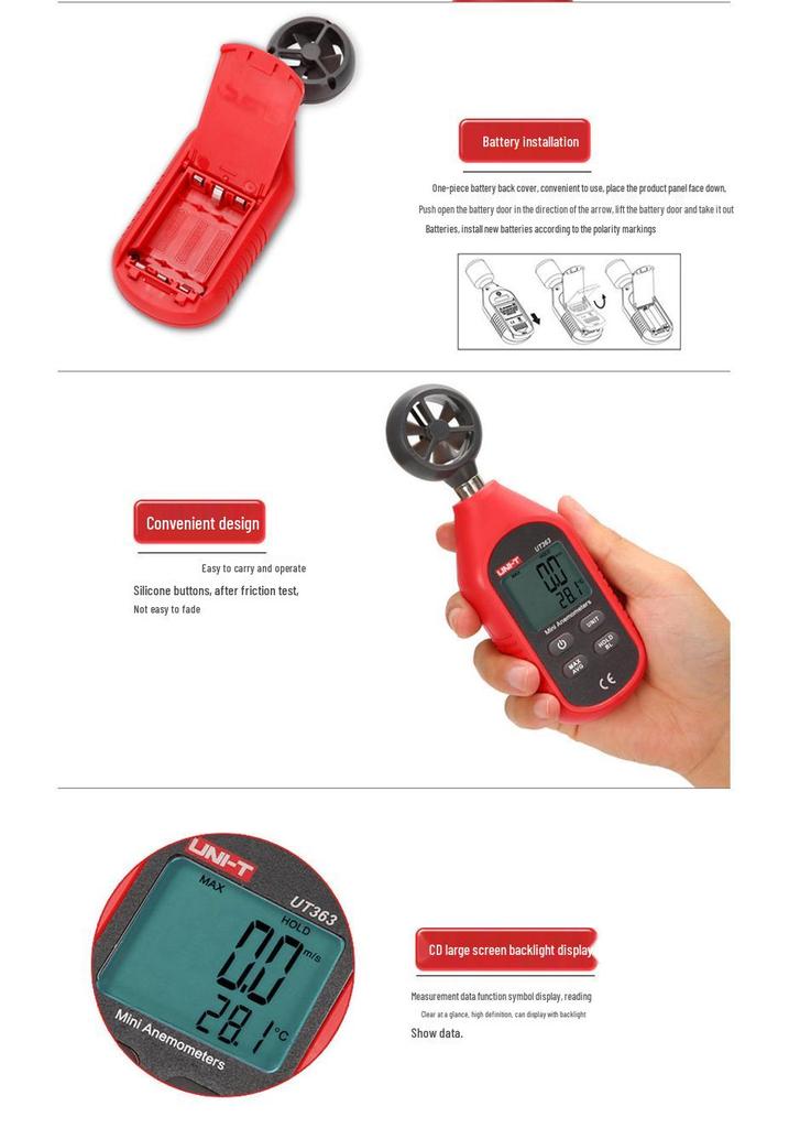 UNI-T UT363/UT363BT Digital Anemometer: Wind Speed Meter & Measurement Instrument