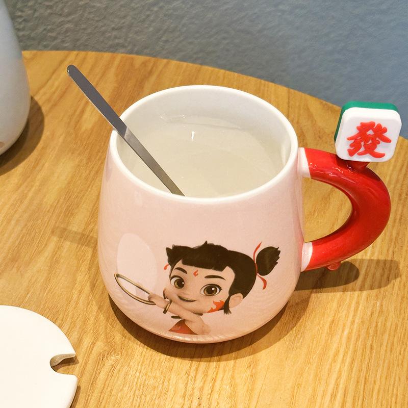 Nezha Genuine Ceramic Cup High Value Couple Water Cup Cartoon Rich Mug Office Drinking Water Ceramic Cup