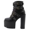 Fashion New Sexy Chain Women Leather Autumn Boots Block Heel Gothic Black Punk Style Platform Shoes Female Footwear High Quality