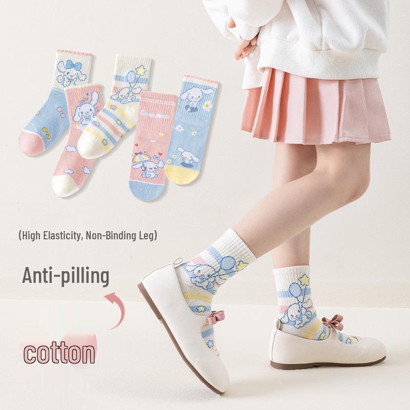 Kinder Cinnamoroll Cartoon Wadenlange Socken - Frühling & Herbst gekämmte Baumwolle für Jungen und Mädchen