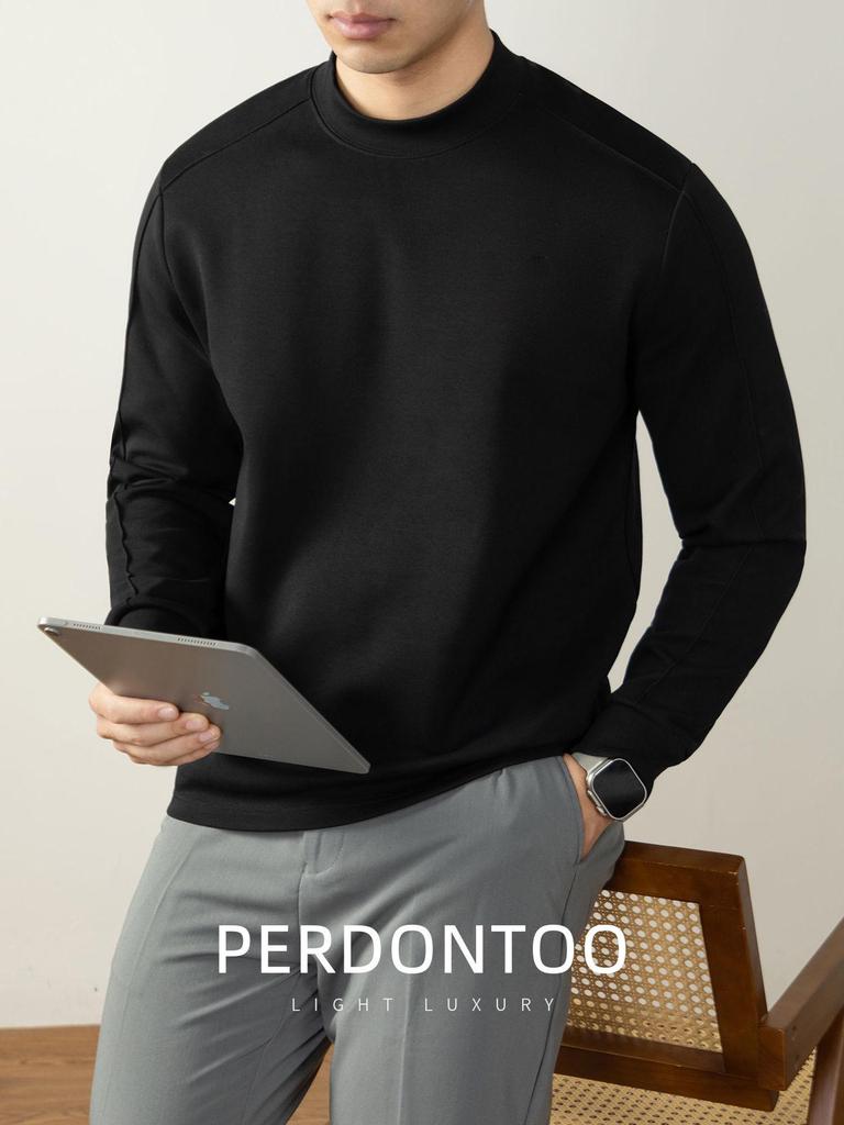 Men's Heavyweight Air Layer Long Sleeve Semi-High Neck Sweatshirt (340G) - Autumn/Winter Luxury